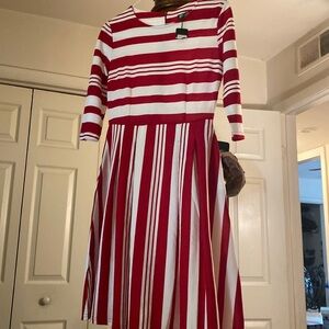 COPY - Spring dress baige and burgundy candy stripper